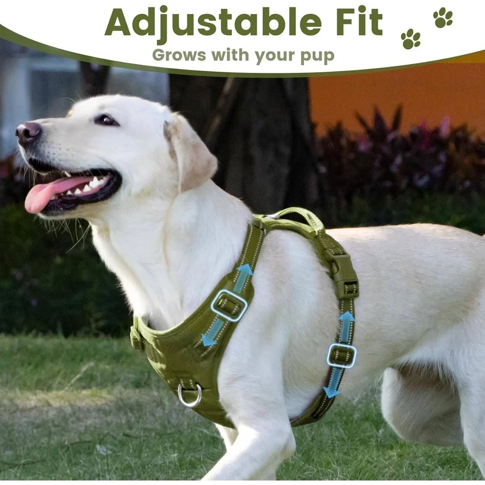 Tactical Dog Harness No Pull Adjustable Olive Green Reflective Control Handle XS